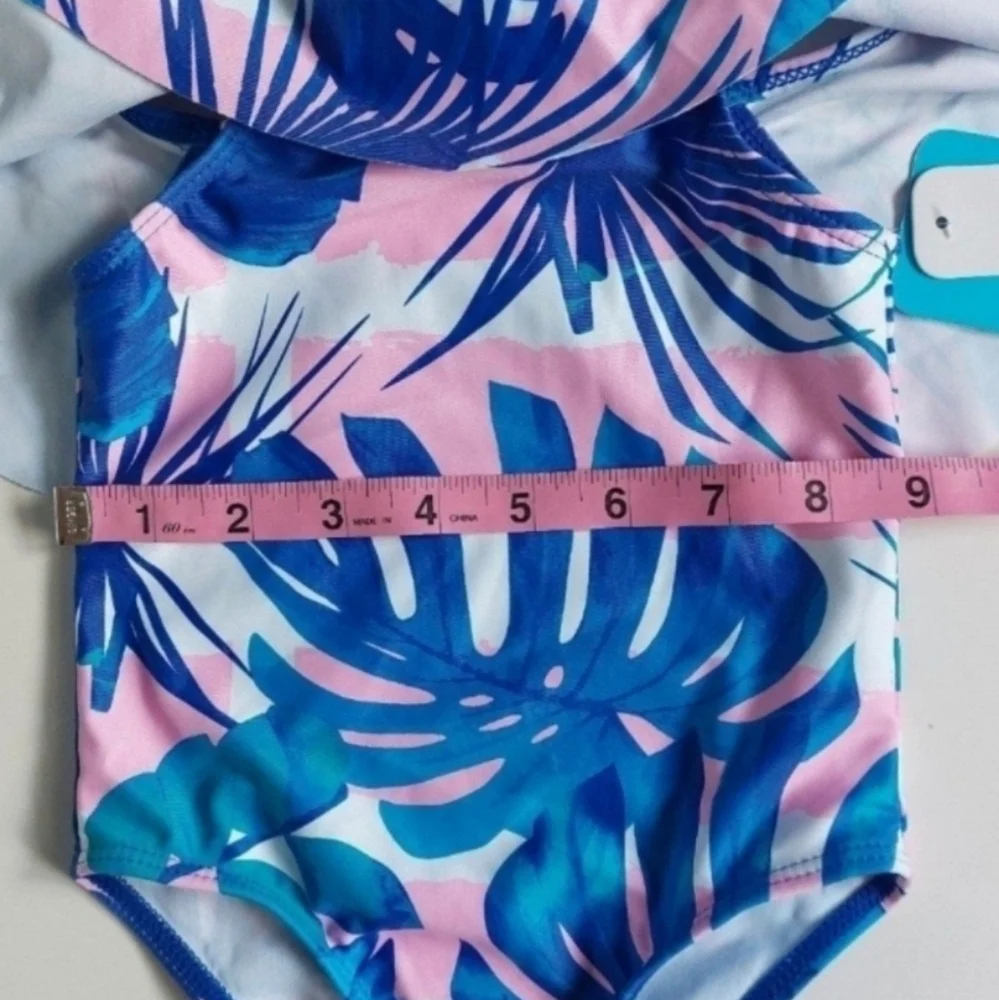 Bikini tropical print one piece toddler‎ Girls blue pink  Size 2Y